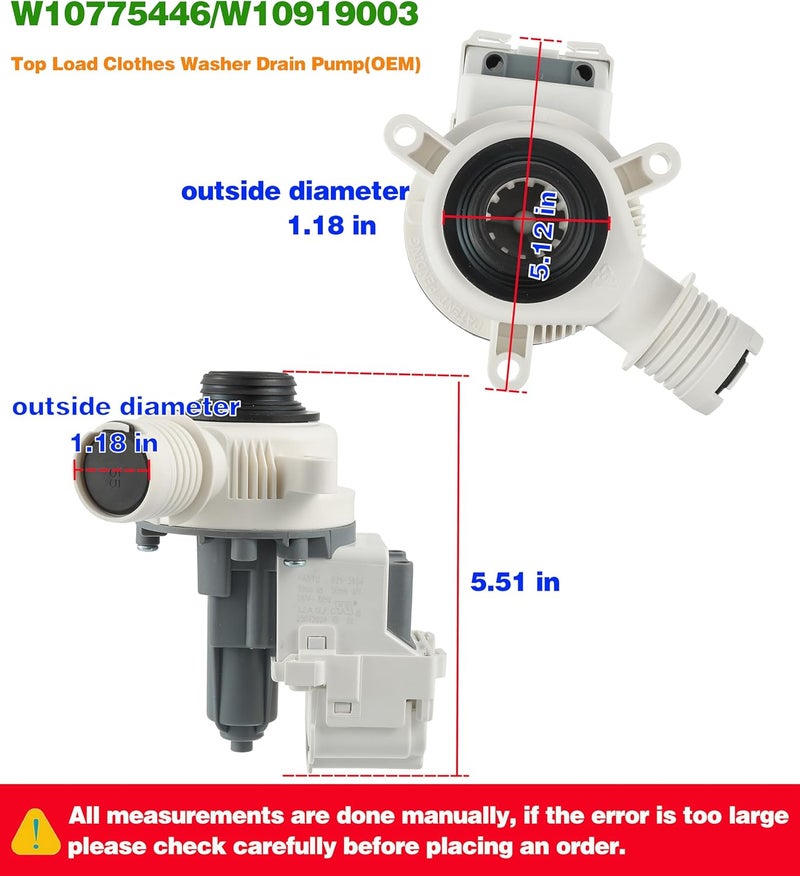 BOSHCHEN W10919003 W10775446 Washer Drain Pump Compatible With Whirlpool Kenmore Maytag Clothes Washer Washing Machine Water Drain Pump and Motor Replacement Parts for: AP6038235 4461359 PS11770076 - Image 4